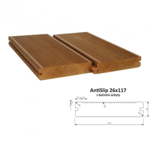 Prkno terasové a bazénové, boční úchyty AntiSlip 26 x 117 x 4200 mm - THE